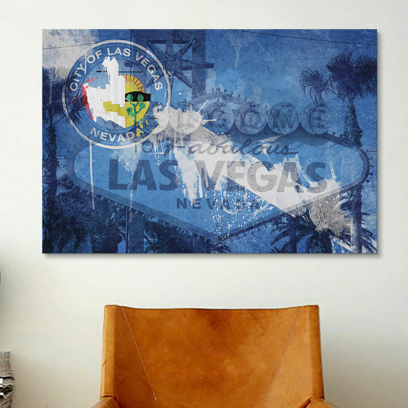 «Flags Las Vegas Welcome Sign», impression sur toile, H 8 po x l 12 po x P 0,75 po, Toile tendue, Pas de tapis