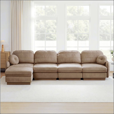 137 Inch Oversize Chenille L-Shaped Sofa with Movable Ottoman, Deep Seating, and Exquisite Pillows for Ultimate Comfort and Style