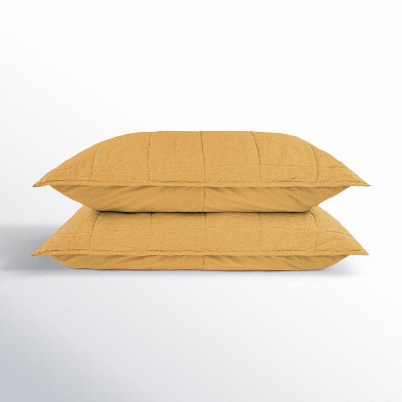 French Linen Box Stitch Quilted Sham Set, Queen, Honey