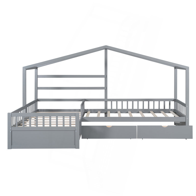 Lit plateforme simple avec trois tiroirs de rangement, Gris
