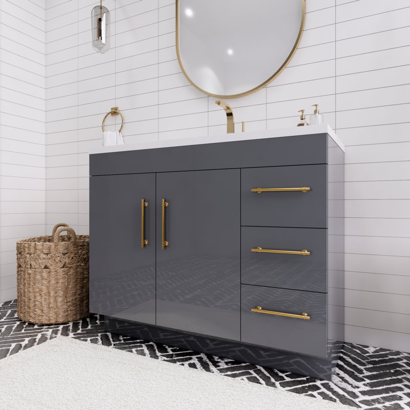 41.73228'' Single Bathroom Vanity with Acrylic Top, Gloss Gray
