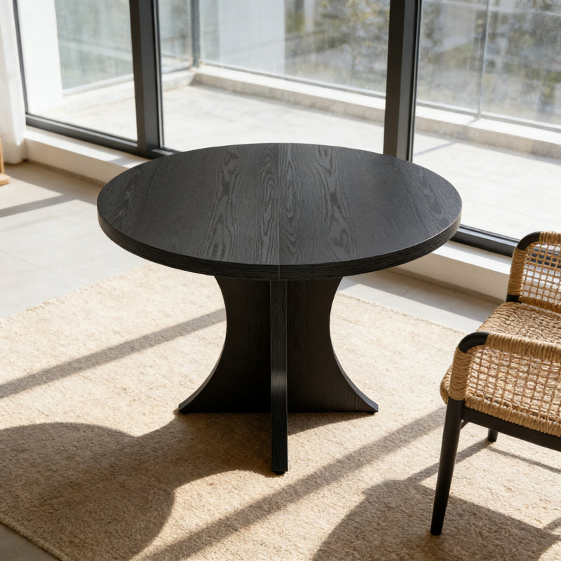 Table de salle à manger en bois, table de cuisine ronde de 47,24 pouces pour 4 à 6 personnes, Noir