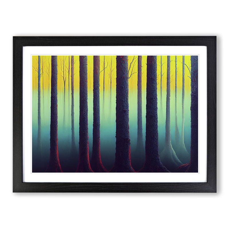 Neon Summer Forest - Single Picture Frame Print, 46cm H x 64cm W, Black