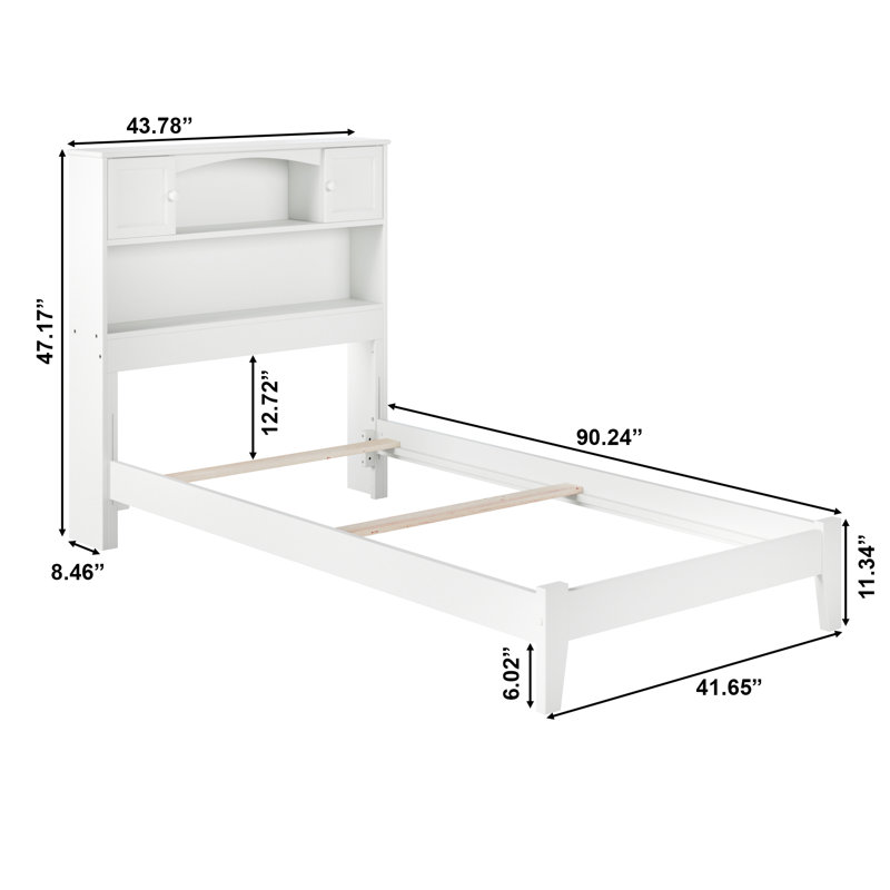 Lit avec base en bois massif Bouldin, Simple TG, Blanc