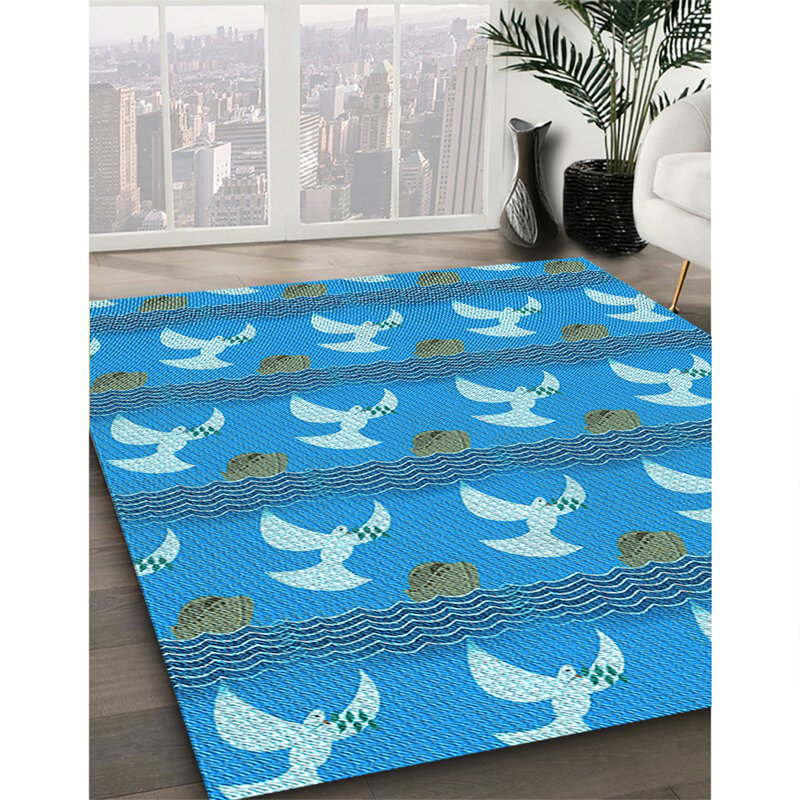 Tapis 100% à motifs lavables à la machine 2989 WSH-PAT3086-LBLU, Rectangle 7 pi x 10 pi