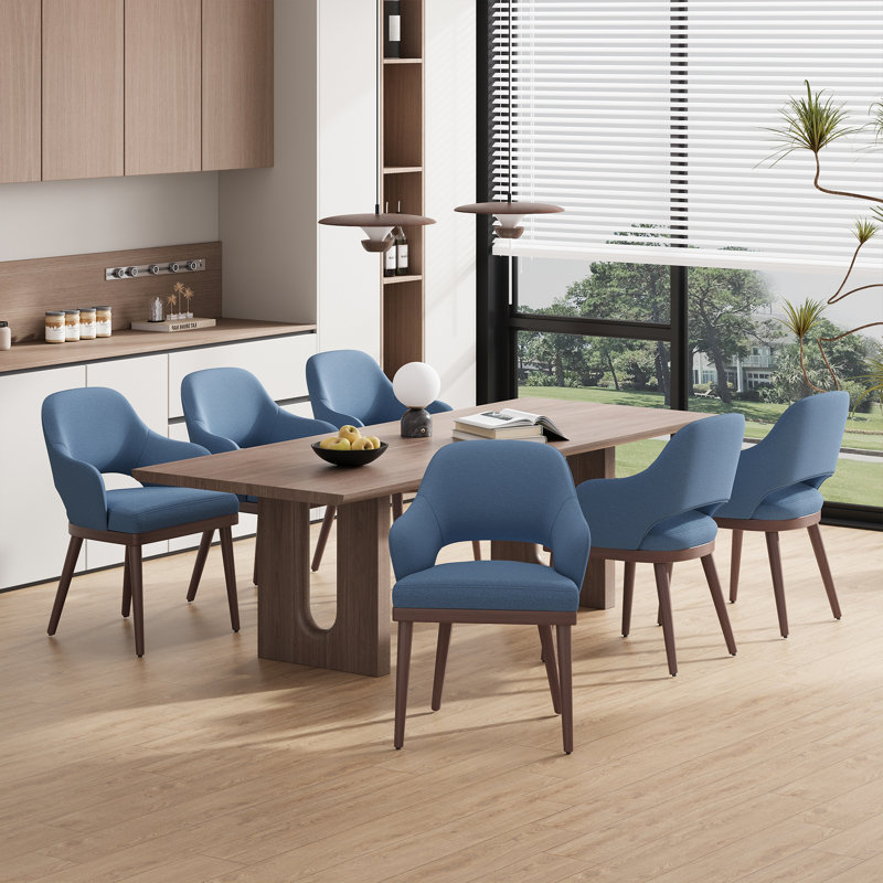 Chaise rembourrée moderne avec pieds en bois de noyer, Bleu, Bois brun foncé