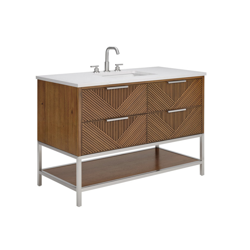 Ensemble de meuble-lavabo 48 po Diamond, Quartz Calacatta, Nickel brossé, Noyer