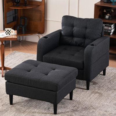 Armchair And - Comfy Single With Beverage Holders Graceful Upholstery For Room Interior Decoration Idea Pair Comfortable Slots Elegant Home