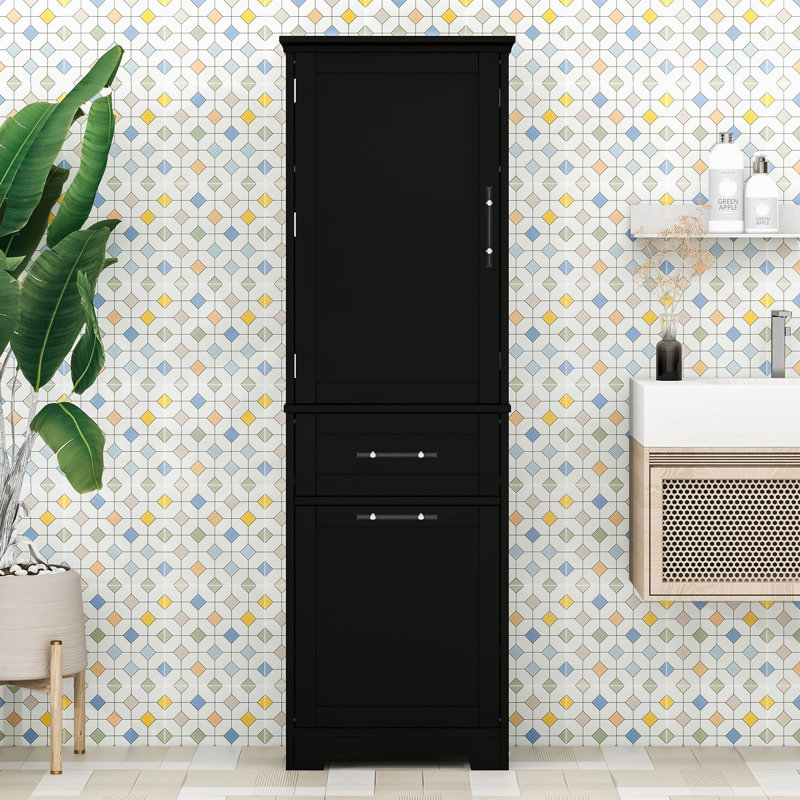 Élégante armoire de rangement en bois avec tablettes réglables et 2 tiroirs, Noir