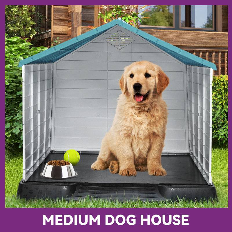 TAUS 28.5" Plastic Outdoor Dog House – Weather & Water Resistant For Small/Medium Dogs