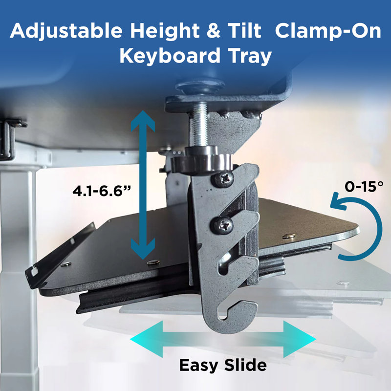 Black Adjustable Clamp On Under Desk Keyboard Tray