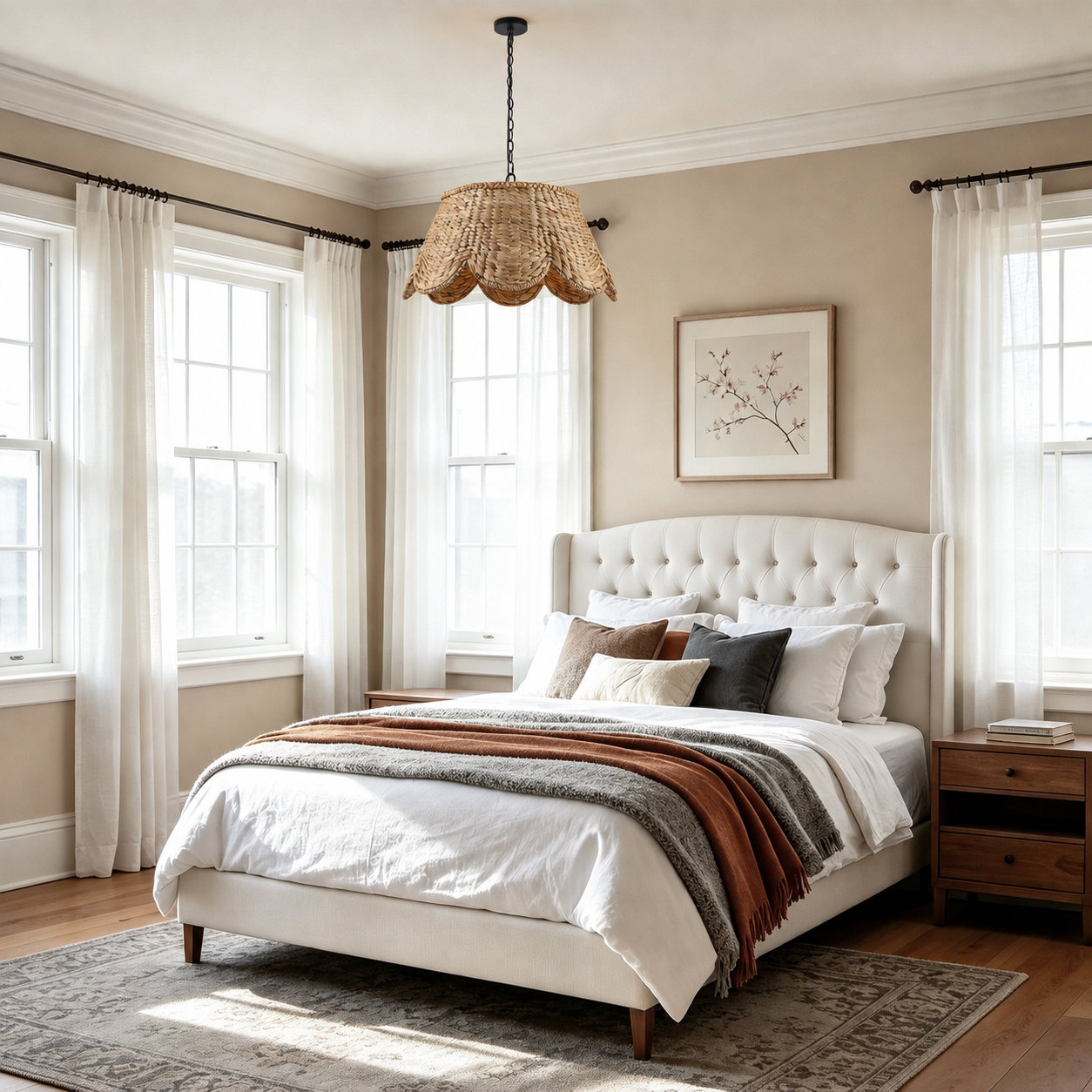 4 Light Rattan Pendant