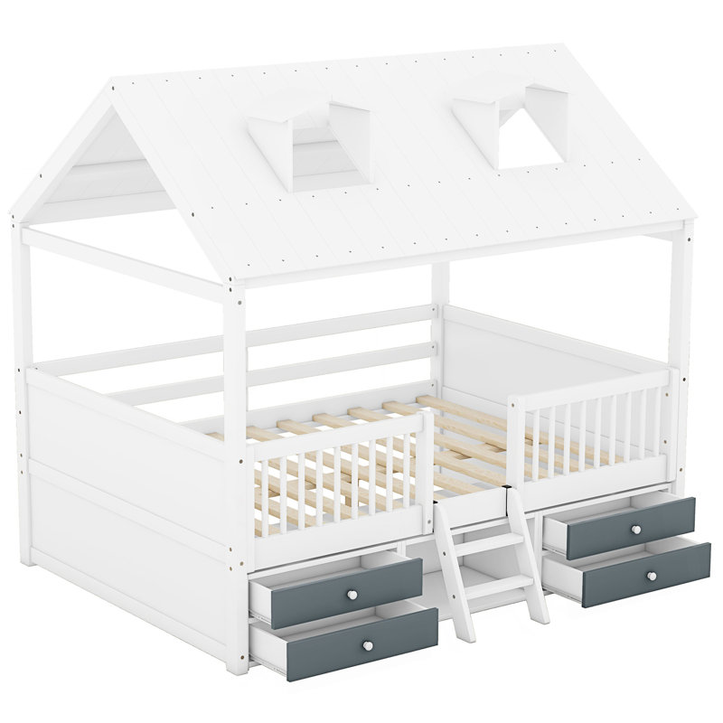 Lit, cadre de lit maison, Blanc, Double