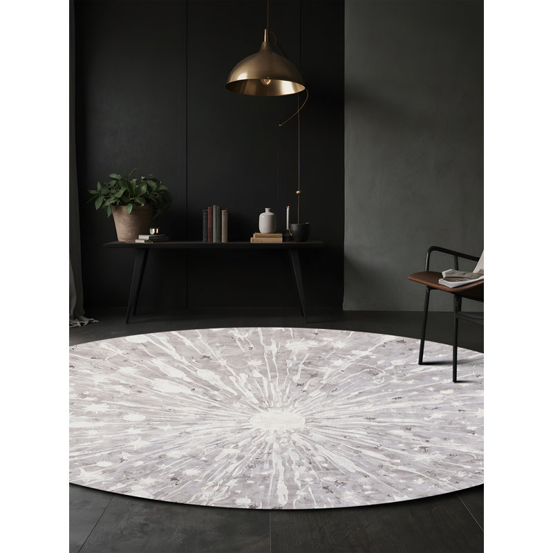Tapis beige soyeux et moelleux, Rond 6 pi