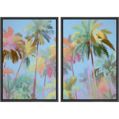 Dreamy Pastel Palm Tree Tropical Coastal Scene Wall Decor for Living Room, encadrée, toile, chambre principale, œuvre d'art, 2 pièces