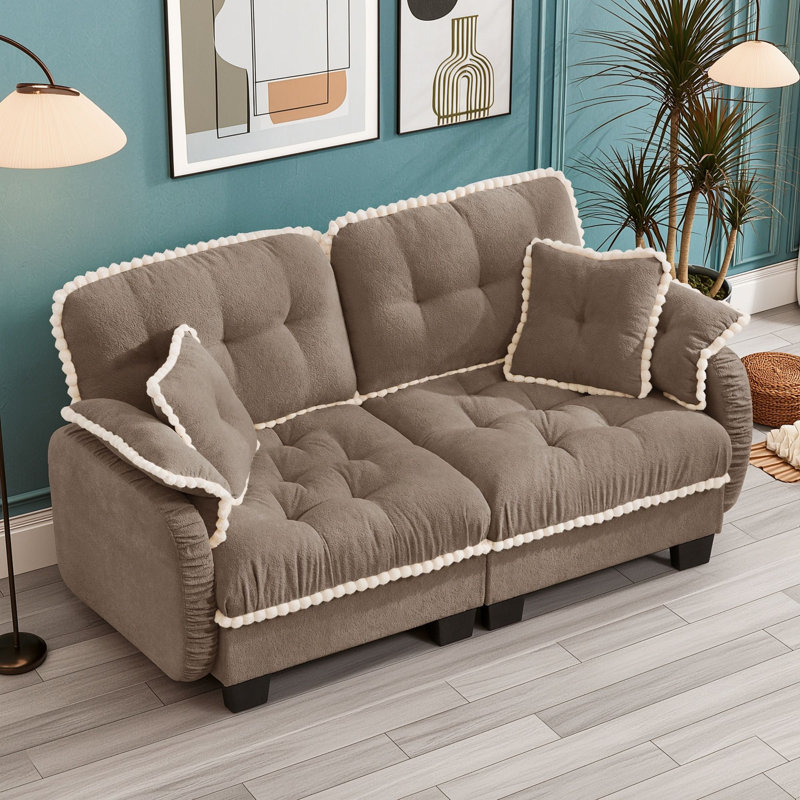 Canapé deux places rembourré en chenille avec 4 coussins, Brown