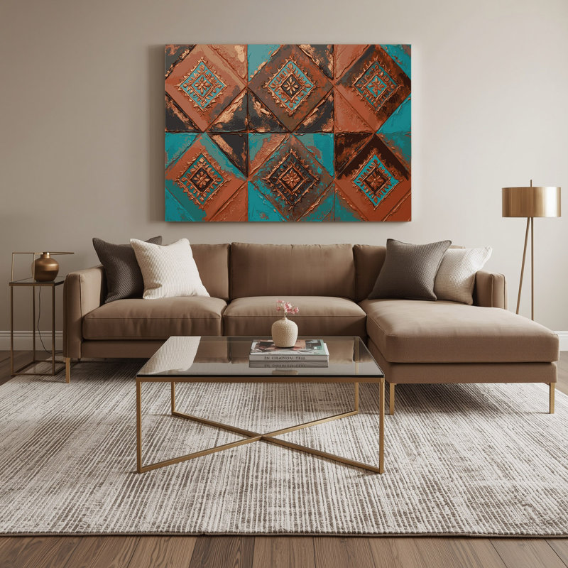 «Southwestern Patterns Zuni Diamonds 241», art mural sur toile brune, H 20 po x l 30 po