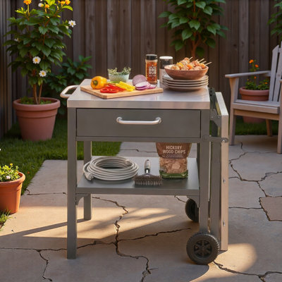 Outdoor Kitchen Cart Foldable Outdoor Prep Station Portable BBQ Cart Grill Cart With Foldable Top And Storage Space For Backyard