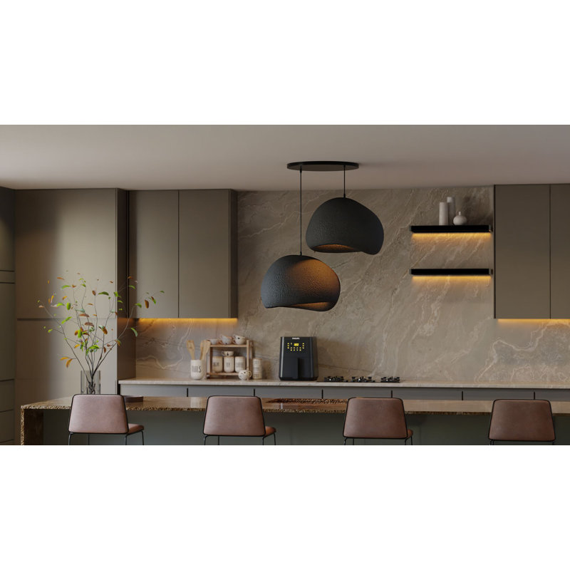 Elegant Black Chandelier, Adjustable Height 12.2 to 47.2 Inches, 2-Piece Polymeric Composite Body, Ø11.8 x 1.2 Inches Base Plate, 2 x E27 Max 40W Sockets (Bulbs Not Included) | Modern Lighting for Home Decor