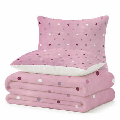 Premium Flannel Lightweight Blanket & 2 Pillow Shams Set with Multicolor Scattered Polka Dots on Pink, Ultra-Soft & Warm Cozy Bedding Set for All-Season, 60" x 80" Blanket + 2 Pillowcases Anti-Pilling & Machine Washable(Set of 3)