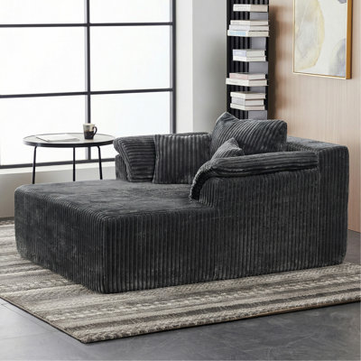 60 Inch Chaise Lounge Chair Indoor, Oversized Corduroy Upholstered Boneless Sofa Bed, Deep Seat Sleeper Couch Reading Chairs, Cloud Sofas Couches For Living Room, No Assembly Required (Dark GREY)