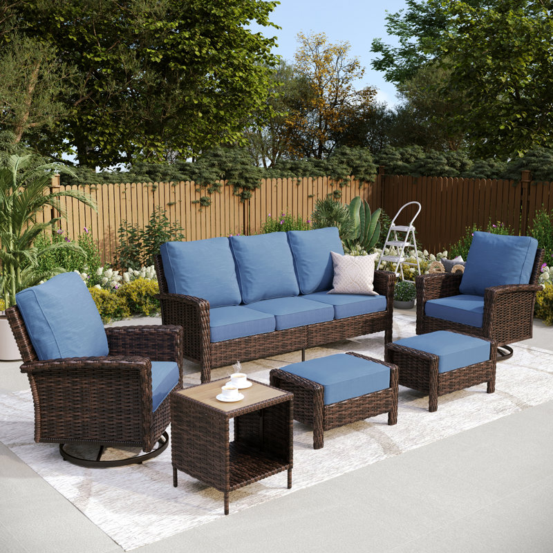 Outdoor Wicker Patio Conversation Furniture Set, Navy