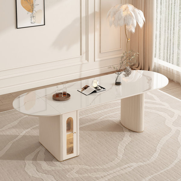 Orren Ellis Luxe Creamy Dining Table with Roman Column Legs & Reviews -  Wayfair Canada