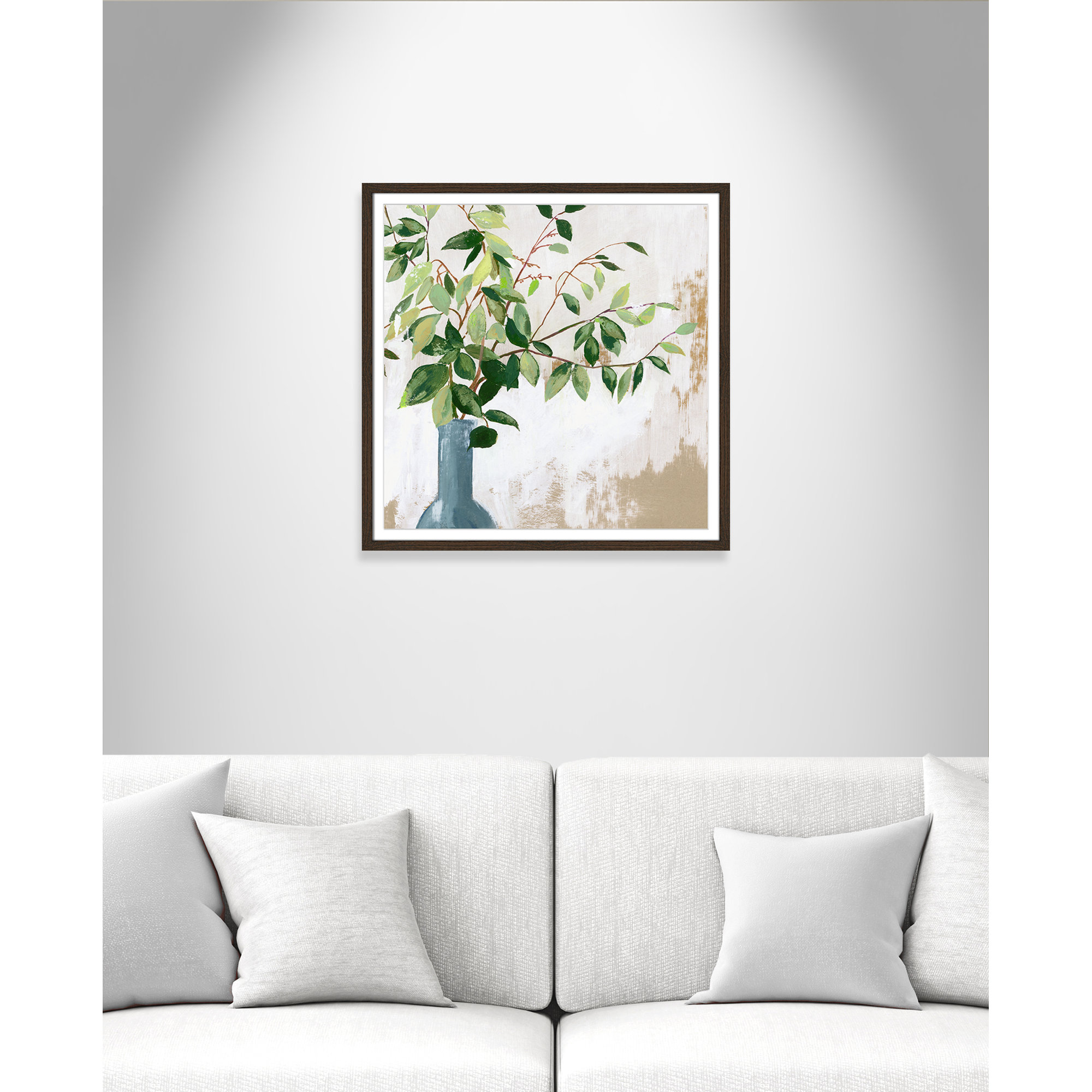 Green Fall Leaves by Asia Jensen - Picture Frame Painting, Walnut Framed, 23.5" H x 23.5" W x 0.75" D