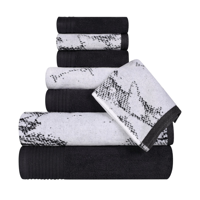 Ensemble de serviettes en marbre et uni à séchage rapide 100% coton 500 g / m² Kreager 500 GSM, Noir, noir, noir, noir