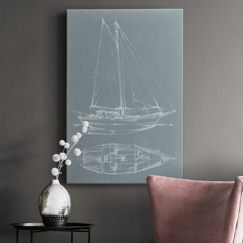 Yacht Sketches III - peinture sur toile tendue, H 36 po x l 24 po x P 1 po