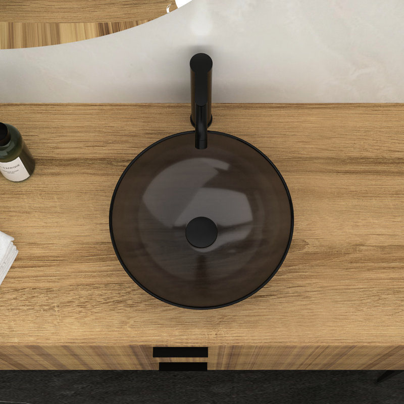 Lavabo vasque de salle de bain gris avec verre trempé intrigant et drain escamotable, 15,82 x 15,82 x 5,23 po