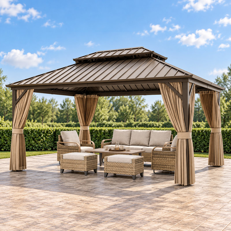 16 Ft. W x 12 Ft. D Outdoor Metal Patio Hartop Gazebo