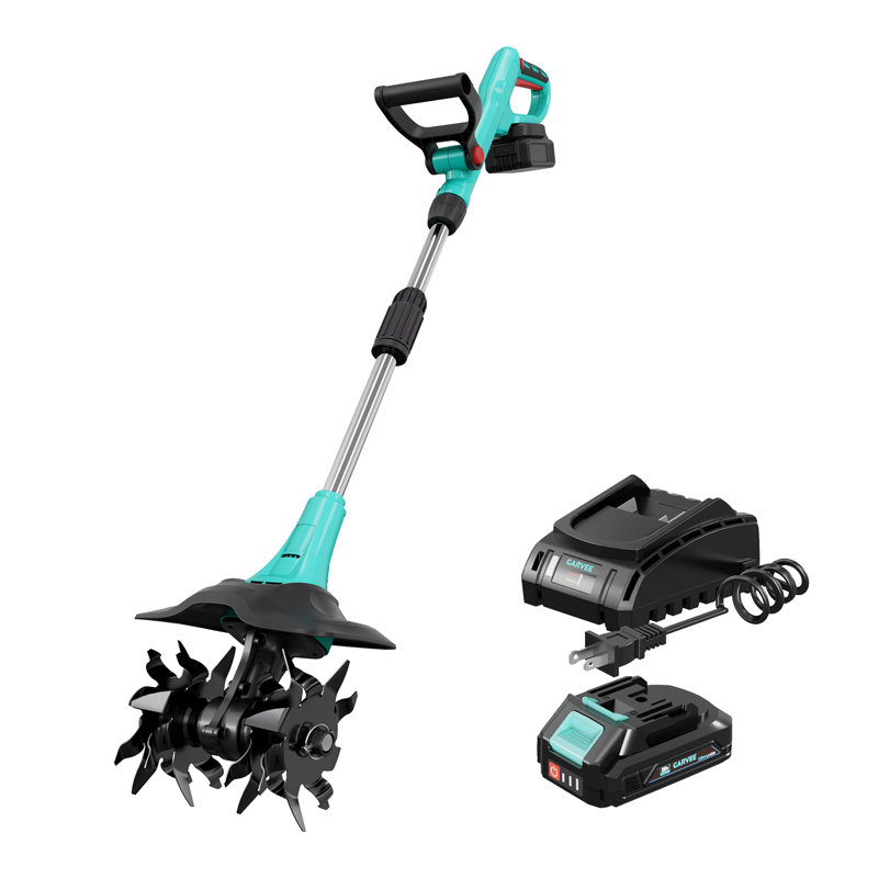 Motoculteur de jardin sans fil 20V avec 2 piles et chargeur, rototiller électrique de 9 po de largeur et 6,6 po de profondeur