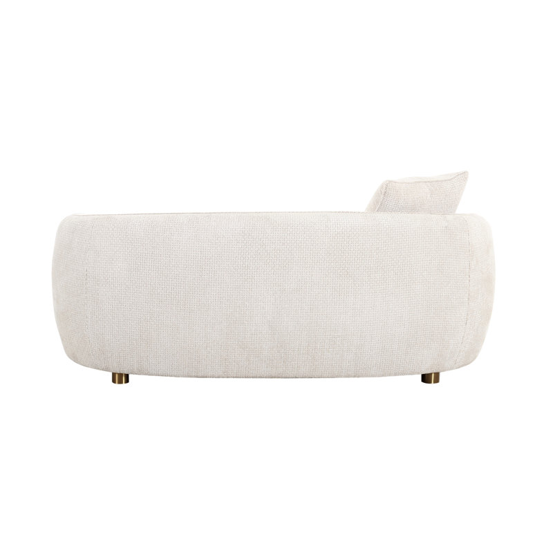 Ivory Fabric Round Arm Modern Loveseat with Wood Legs