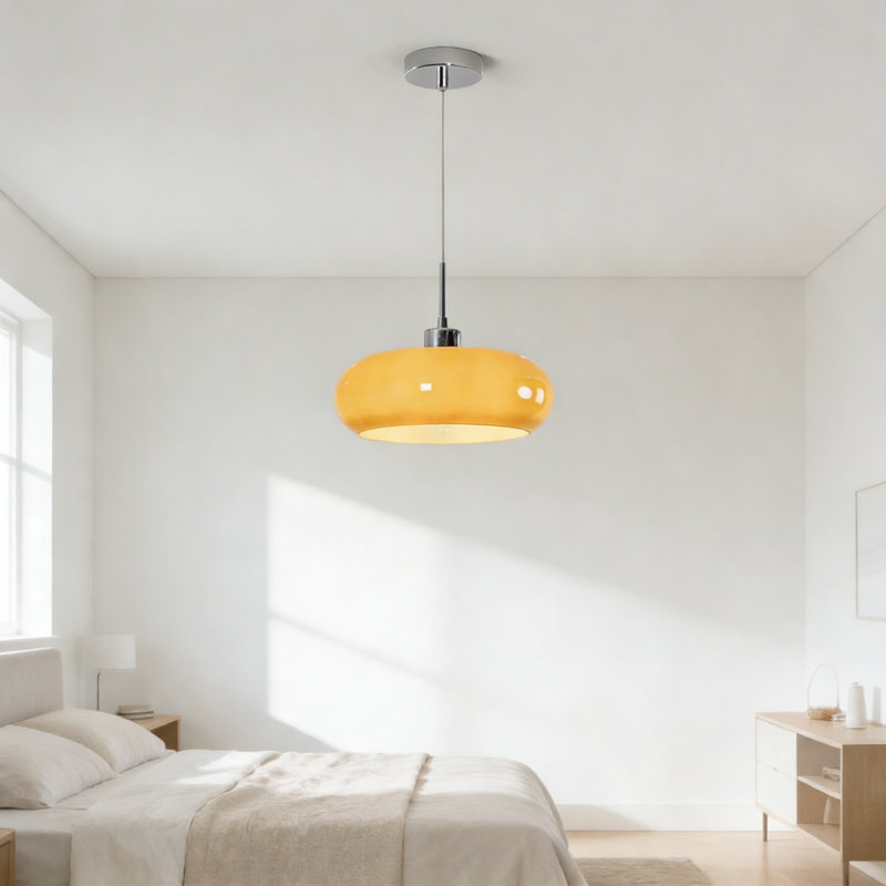 Luminaire suspendu orange vintage 1 lumière avec ampoule
