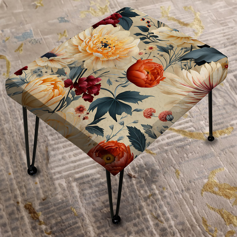 Beige And Pink Floral Eclecticism Peonies - Floral Rectangle Ottoman
