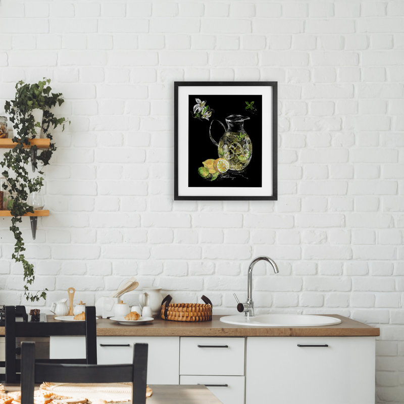 Cruche de limonade glacée, reproduction sous verre, conception de Susan Lugar, Cadre noir minuit, H 16 po x l 13 po