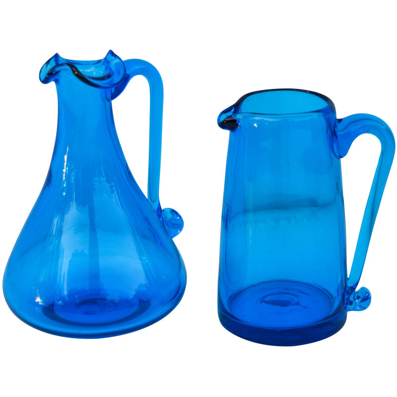 Vintage Blue Glass Creamers - Set Of 2