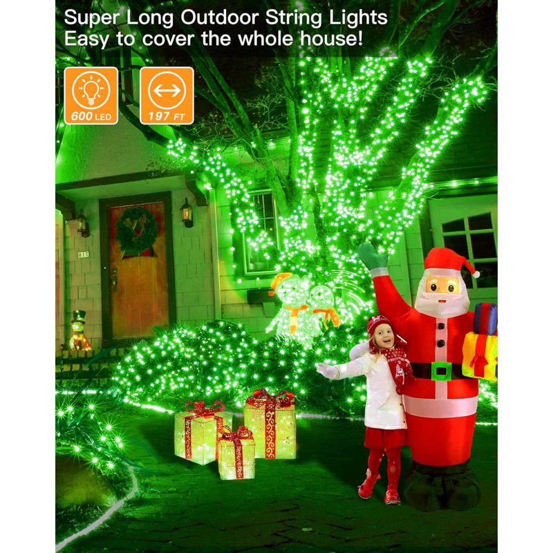 Guirlande de Noël de 200 pi (200 lumières) de Noël pour Noël, 4.69" H x 5.28" W x 6.38" D, Vert