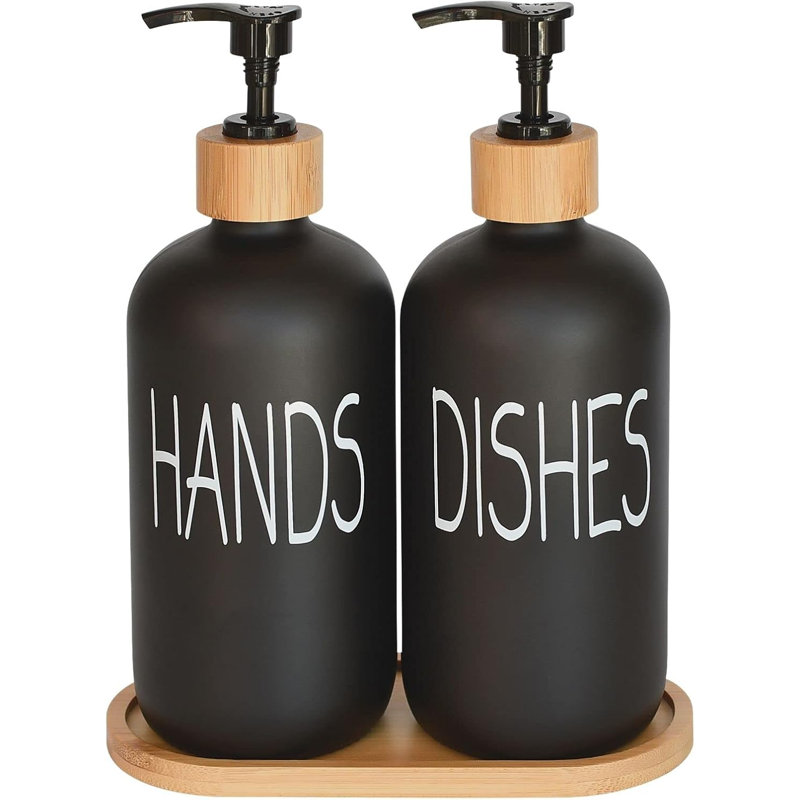 Glass Soap Dispenser Set With Bamboo Tray