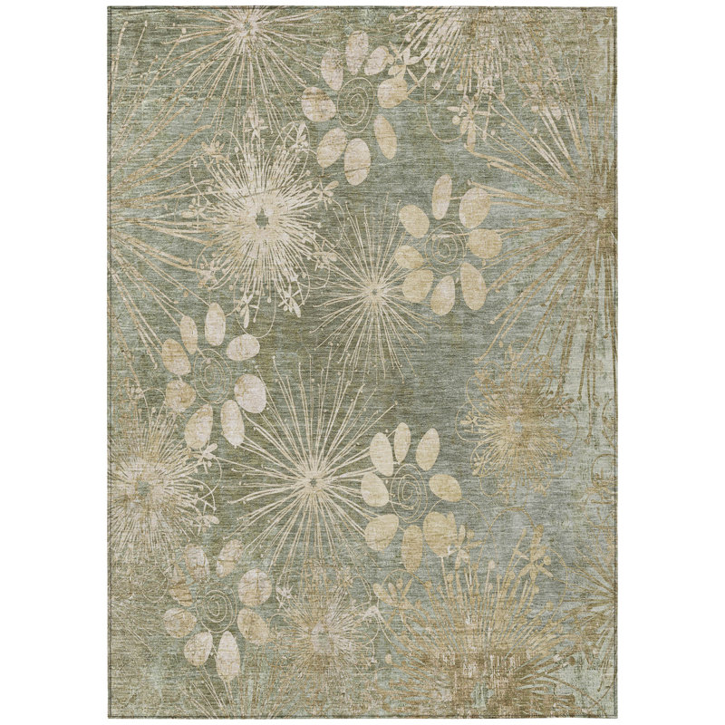 Machine Washable Indoor/Outdoor Kaczor ACN2225 Floral Rug, Rectangle 5' x 7'6"