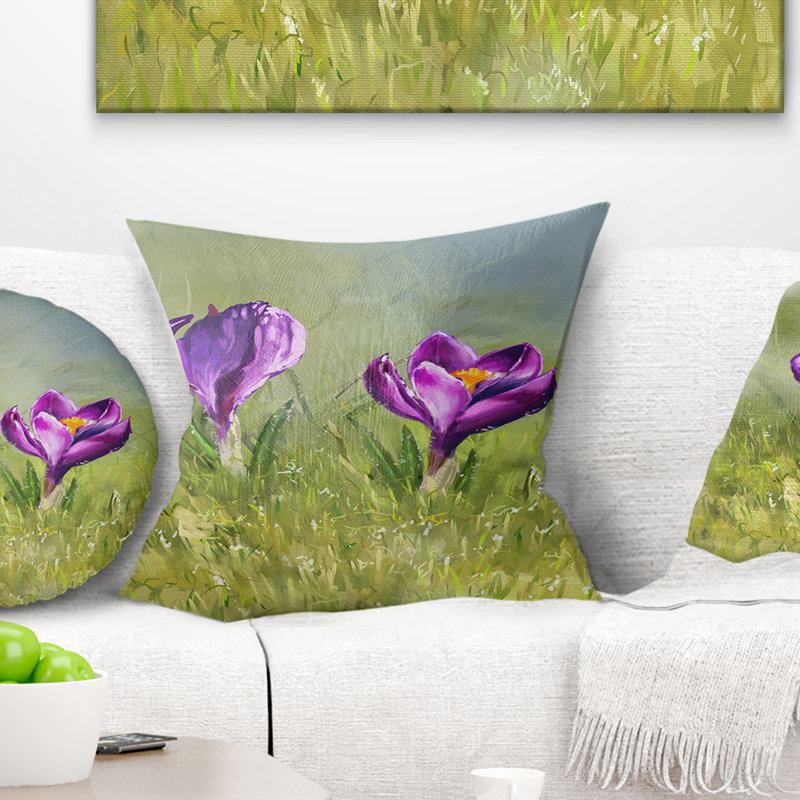 Crocus Couple - Floral Printed Throw Pillow, 16" x 16", Square