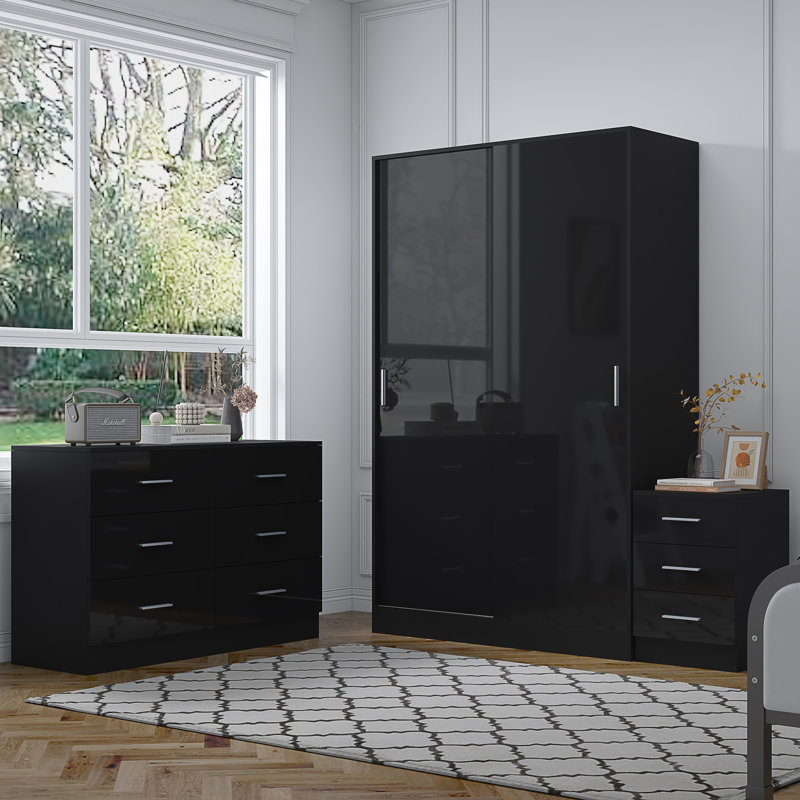 Eva Piece Bedroom Set, Black Gloss / Black Oak