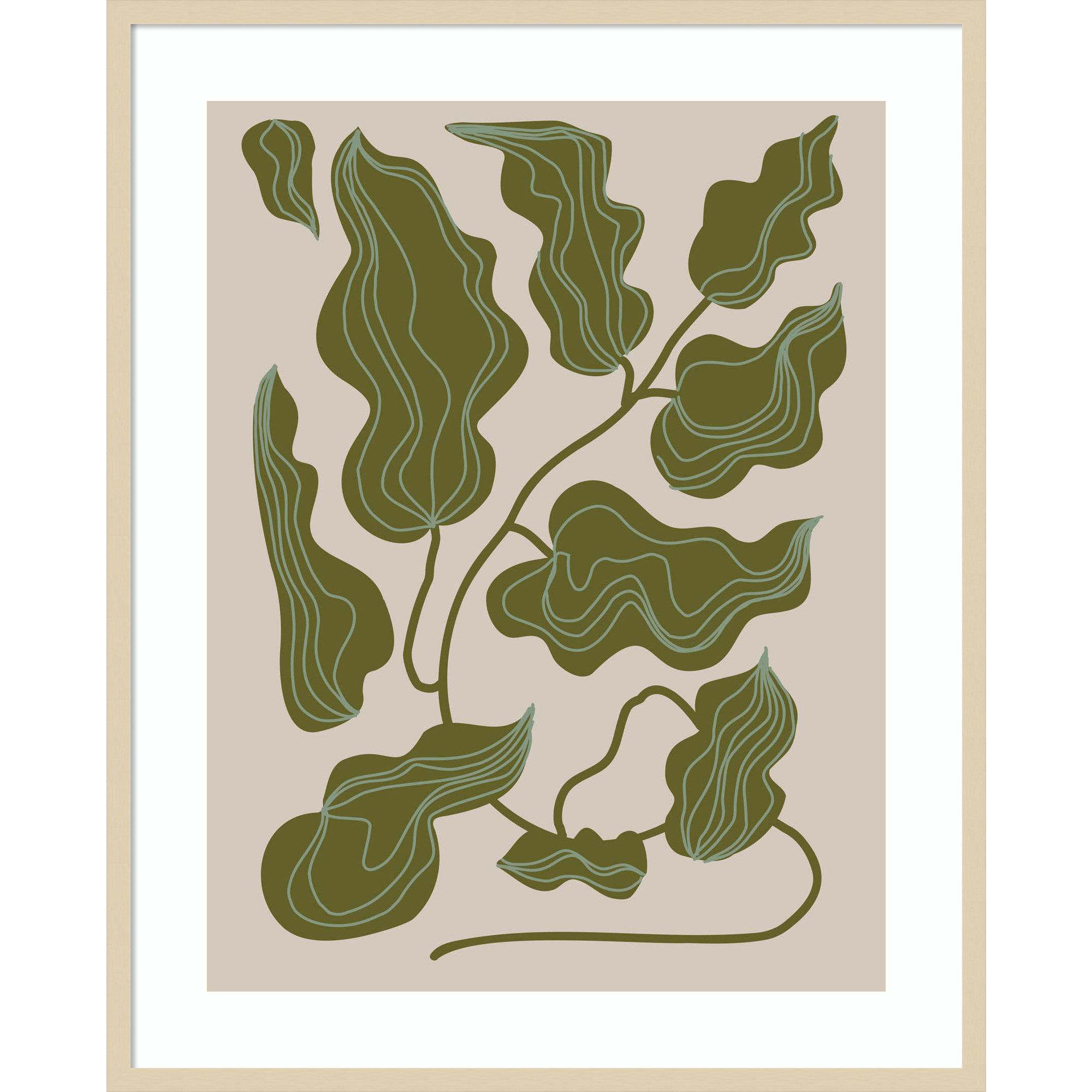 Expressive Abstract House Plant Green Leaves By The Creative Bunch Studio Wood Framed Wall Art Print, 41" H x 33" W x 1" D