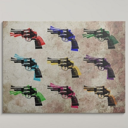 «Nine Revolvers» par Michael Tompsett, impression, H 27 po x l 36 po x P 1,5 po, Toile