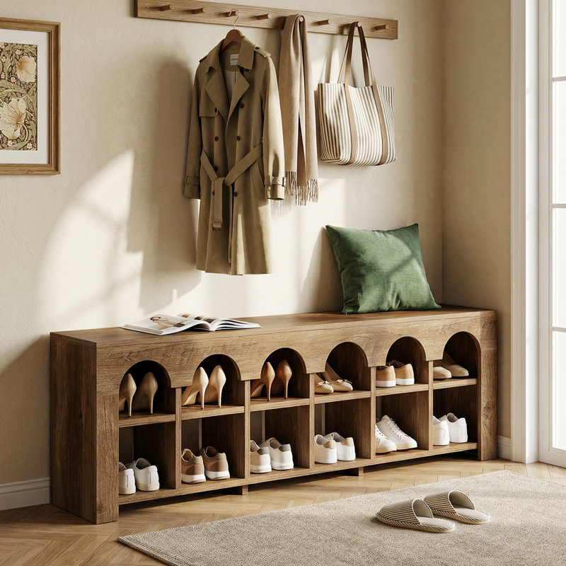 Banc de rangement Rustic Arch, Brown, 21" H x 63" W x 11.81" D
