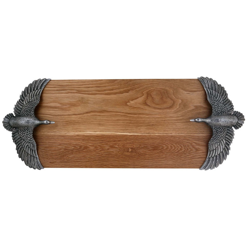 Solid Oak Rectangular Cheese Board with Pewter Handles