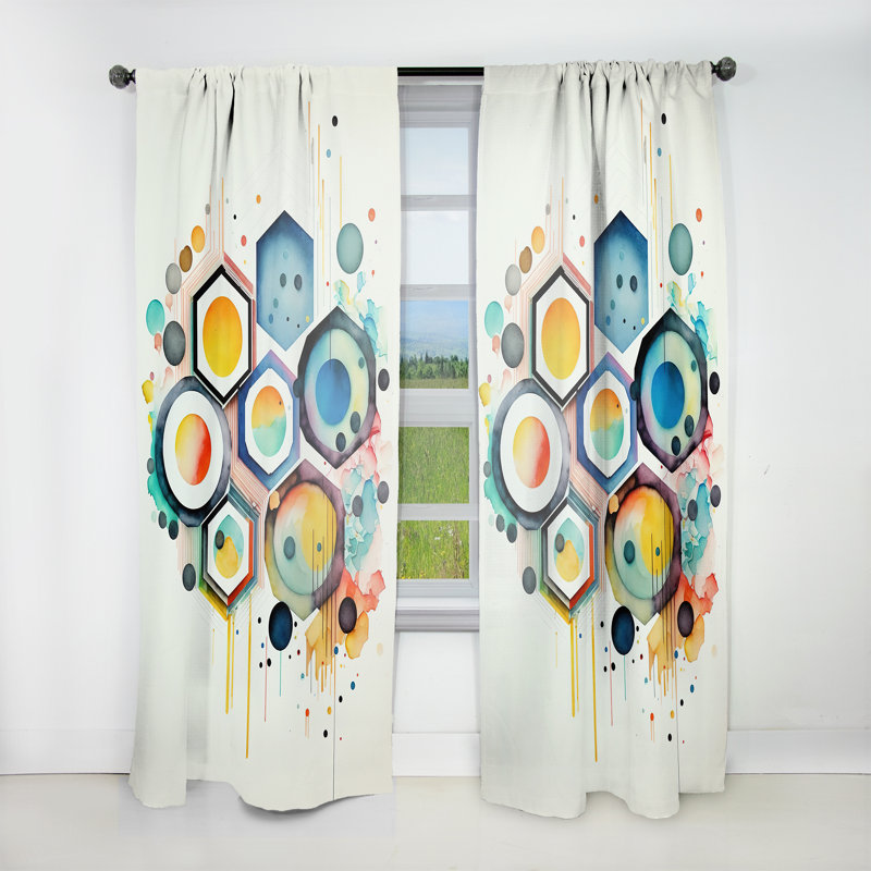 Arick - Hexagone et circulaire abstrait III - Rideau abstrait - Velours obscurcissant - 1 panneau, L 52 po x L 63 po
