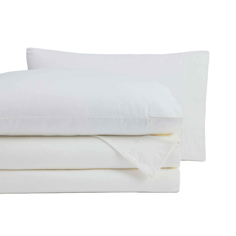 Ensemble de draps 100% flanelle de coton Blue Nile Mills, Ensemble de draps pour grand lit avec 2 taies d'or, Ivory