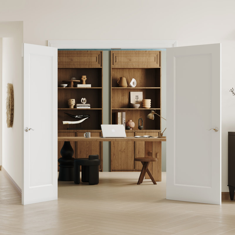 Ensemble de porte double garde-manger blanc 1 panneau avec cadre et quincaillerie argent, 56"X80"